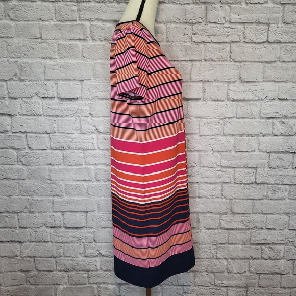 Michael Michael Kors Dress Pink Blue Orange Striped Shift Short Sleeve Size M - Picture 4 of 6